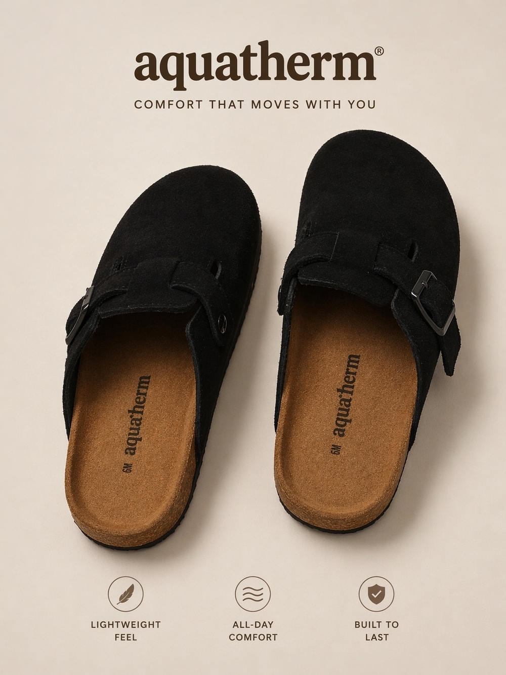 aquatherm Women's Black Suede Clog Mules